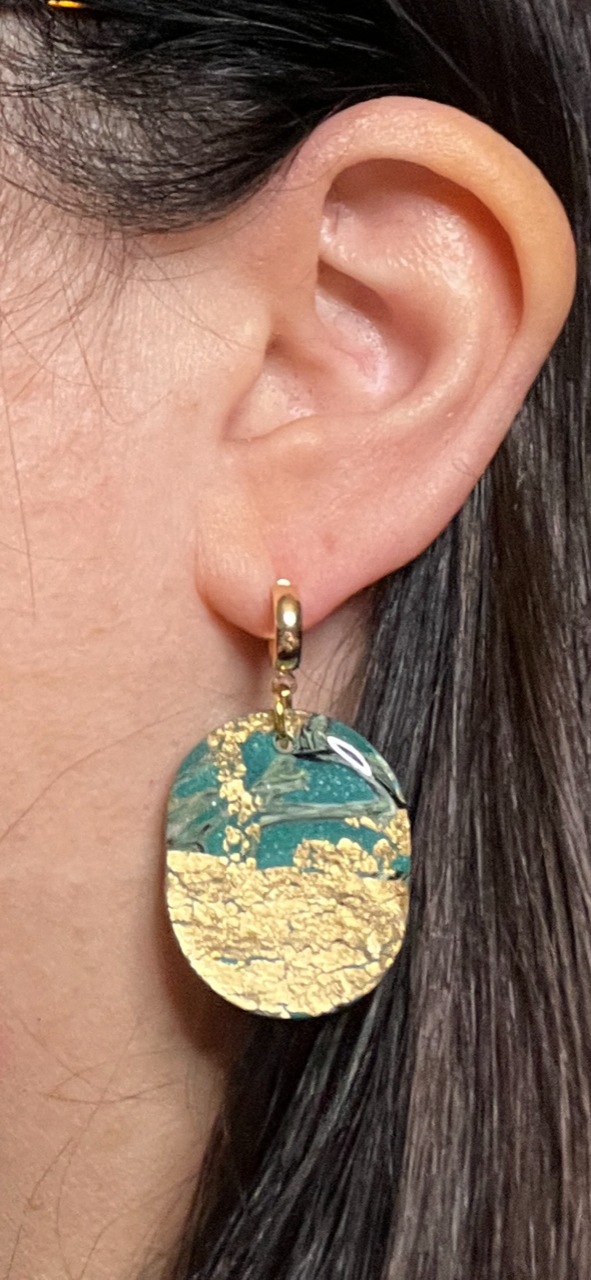 Polymer and Gold Leaf Drop Earrings